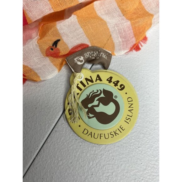 Spartina 449 Flamingos & Stripes Scarf With Tassels - Picture 2 of 5